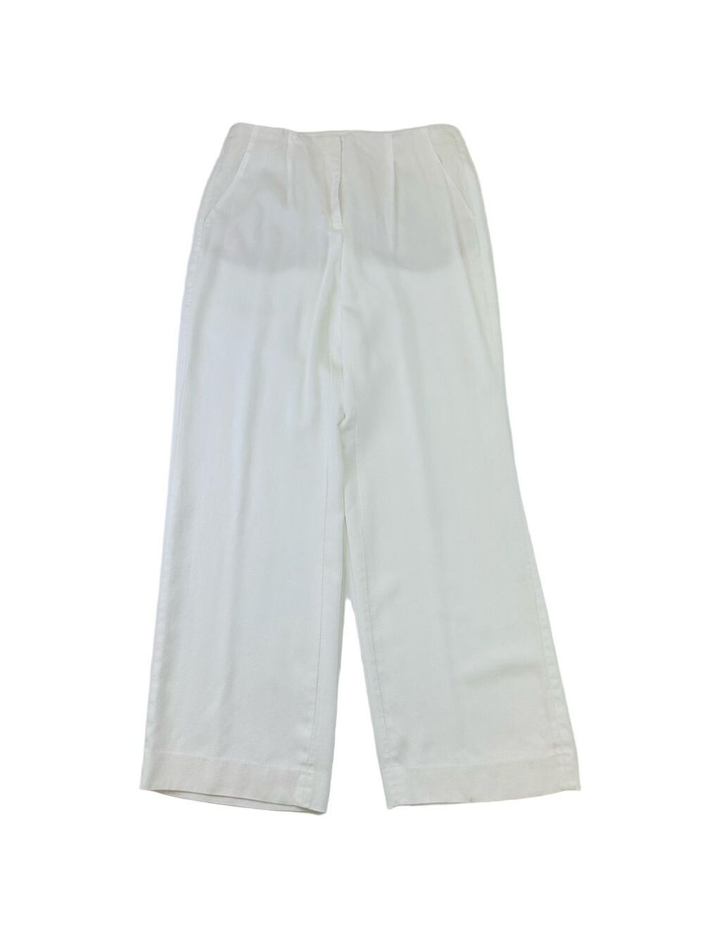 RWCo white pleatfront high waisted wide leg trousers Size 10